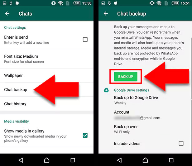 backup whatsapp google drive on android