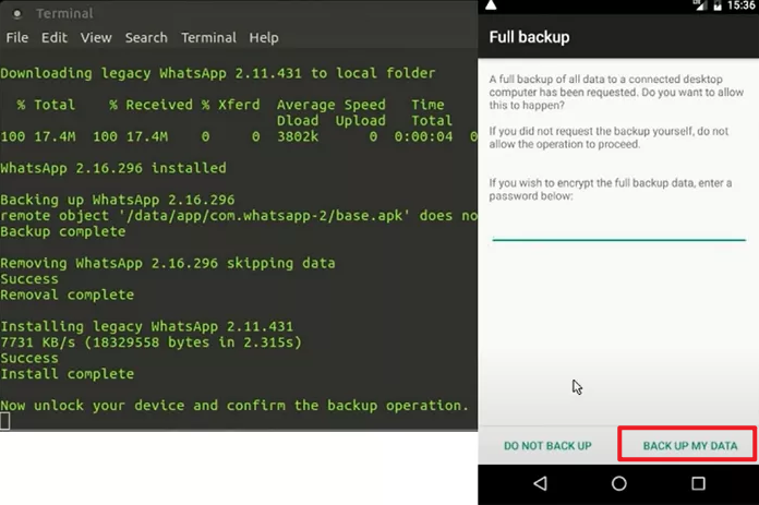 confirm backup operation