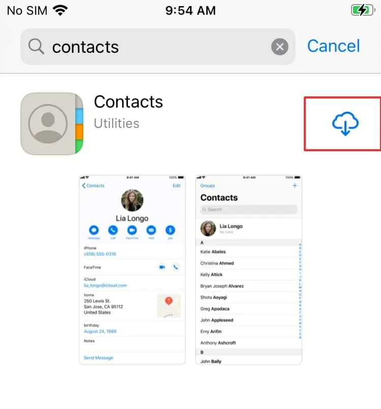 reinstall contacts app