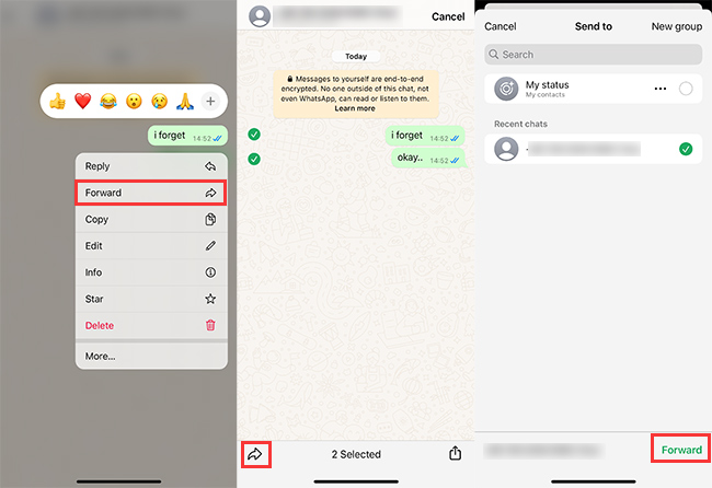 How to forward WhatsApp messages