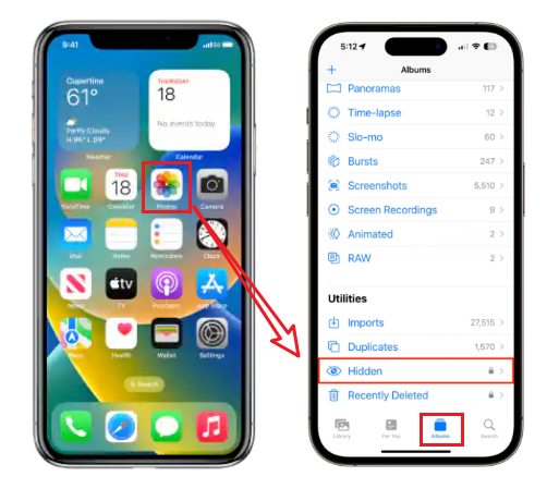 find hidden photos on iphone from album
