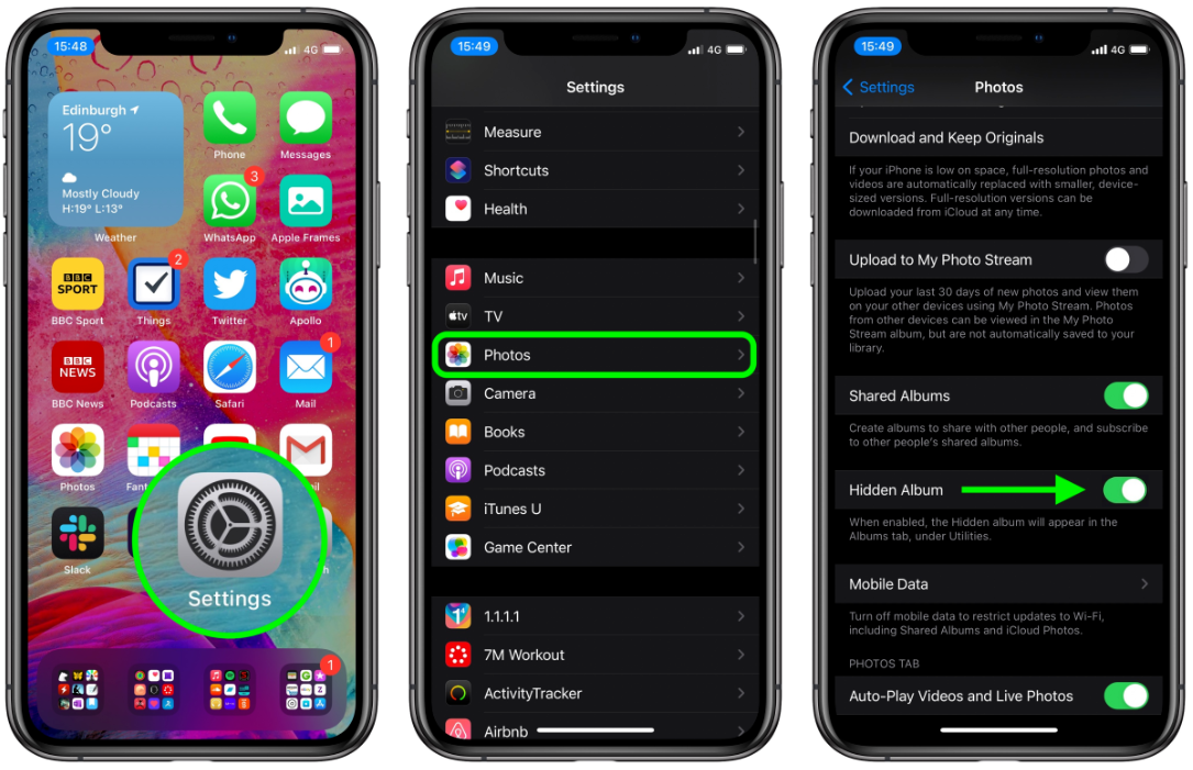 hide hidden photos albums on iphone