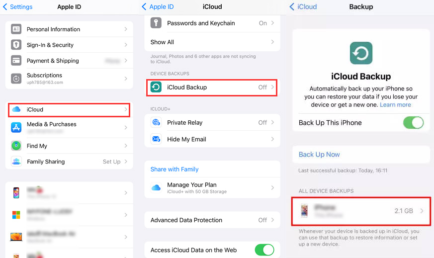 iPhone check iCloud backup
