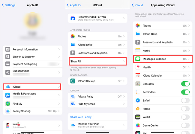 iCloud Messages is enabled on iPhone