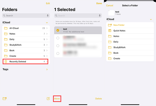 recover iPhone notes from Recently Deleted folder