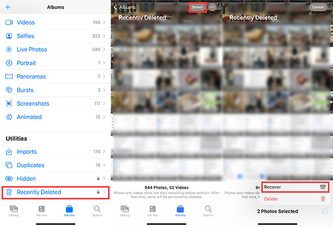 recover iPhone videos from Recently Deleted album