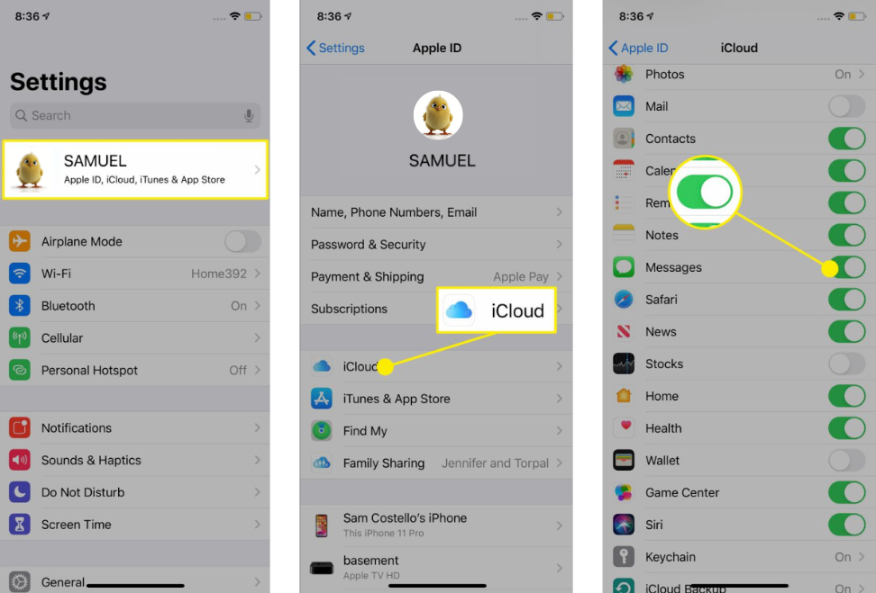 check messages settings on icloud