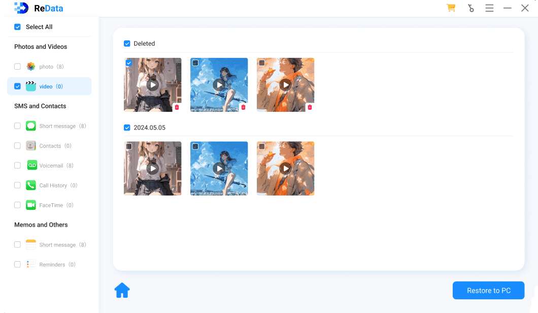 ReData preview and select photos