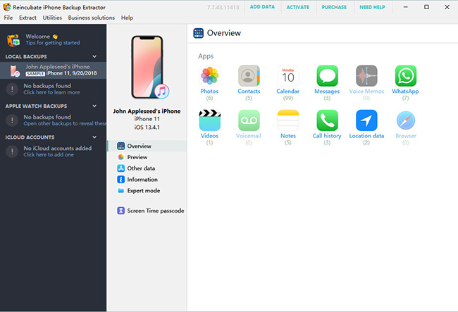 Reincubate iPhone Backup Extractor interface