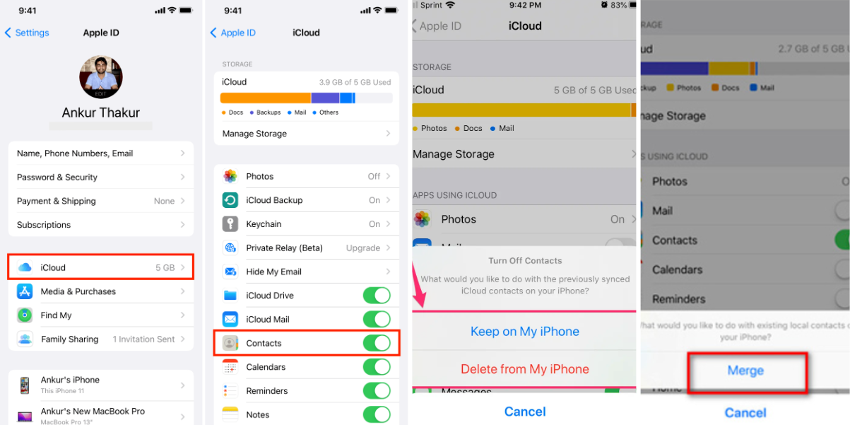 restore disappeared contacts from icloud