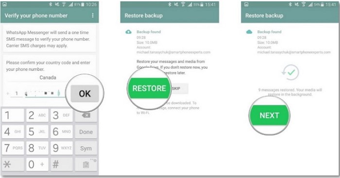 restore whatsapp backup after reinstall