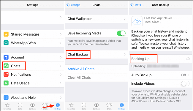 start to backup whatsapp messages