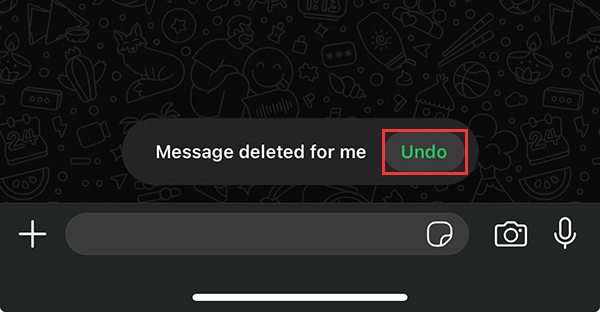 WhatsApp undo message deleted for me