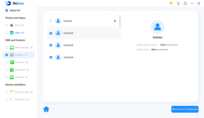 ReData preview and select contacts