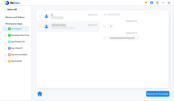 ReData preview and select WhatsApp messages